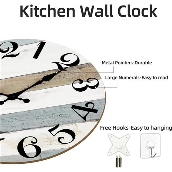 10 Inch Country Rustic Silent Non-Ticking Wall Clocks Battery Operated - Picture 2 of 6